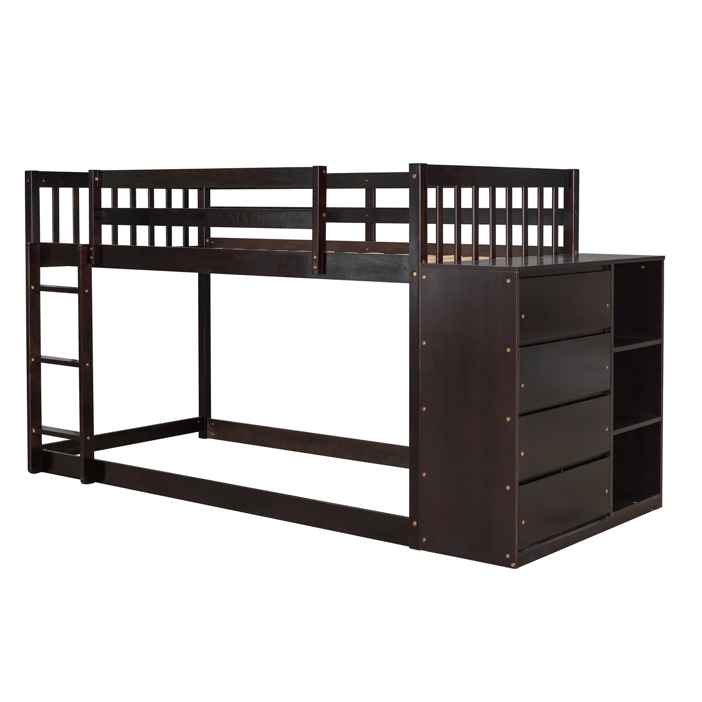 Twin over Twin Bunk Bed with 4 Drawers and 3 Shelves-Espresso（OLD SKU: LP000067AAP）