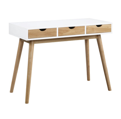 Burton 3 Drawer Desk In White/Natural