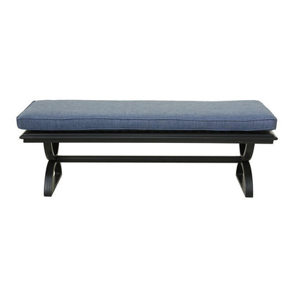 Outdoor Aluminum Dining Bench with Cushion, Dessert Night/Navy Blue