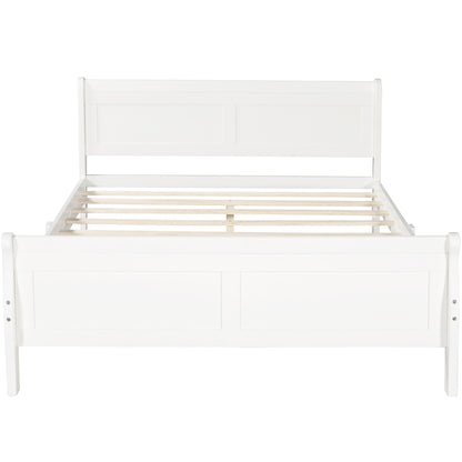 Full Size Wood Platform Bed with Headboard and Wooden Slat Support (White)