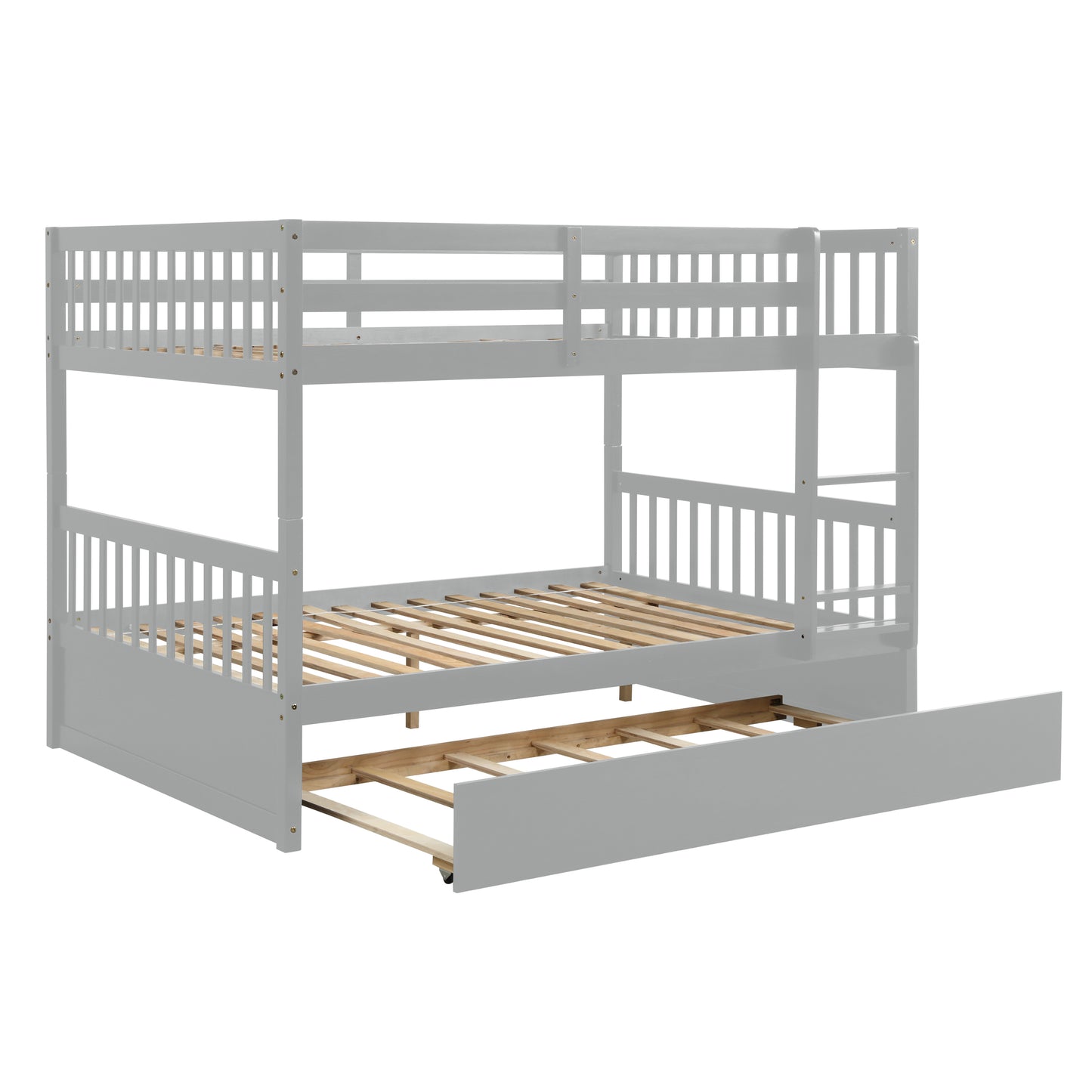 Full Over Full Bunk Bed with Trundle, Convertible to 2 Full Size Platform Bed, Full Size Bunk Bed with Ladder and Safety Rails for Kids, Teens, Adults,Grey (Old Sku:W504S00003)