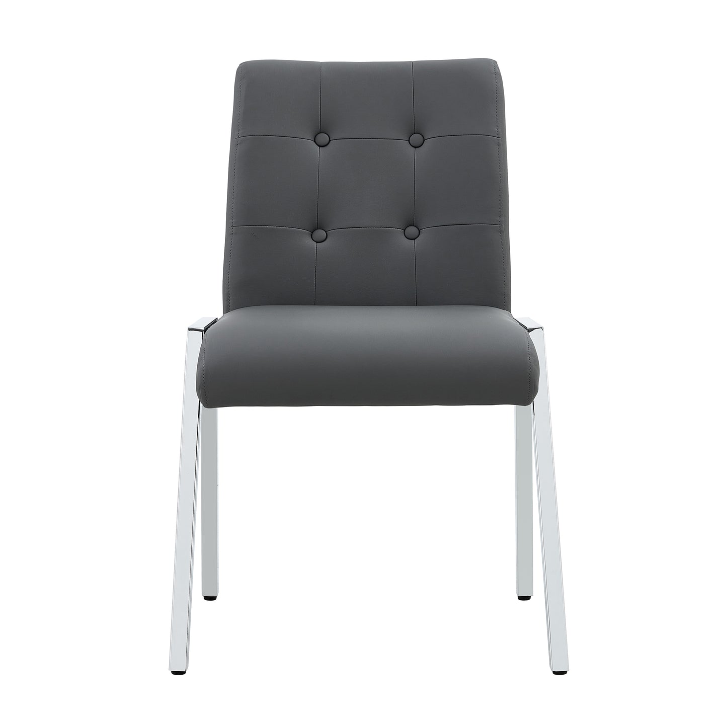 Grid shaped armless high back dining chair,2-piece set, office chair. Applicable to dining room, living room, kitchen and office.Dark Grey Chair and Electroplated metal leg