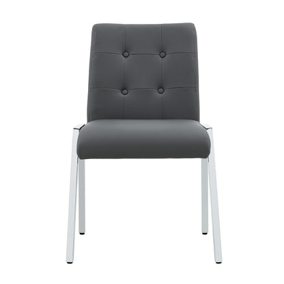 Grid shaped armless high back dining chair,2-piece set, office chair. Applicable to dining room, living room, kitchen and office.Dark Grey Chair and Electroplated metal leg