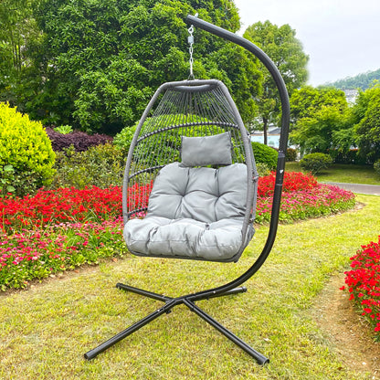 Outdoor Patio Wicker Folding Hanging Chair,Rattan Swing Hammock Egg Chair With Cushion And Pillow