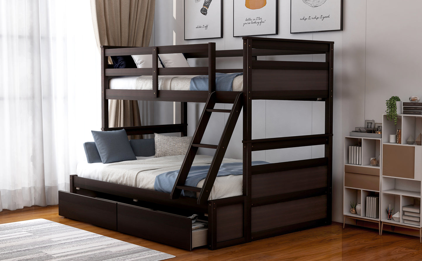 Twin over Full Bunk Bed with Storage - Espresso(OLD SKU :LP000022AAP)