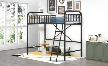 Twin Size Metal Loft Bed, No Box Spring Needed, Black (Old SKU:SM000222AAB)