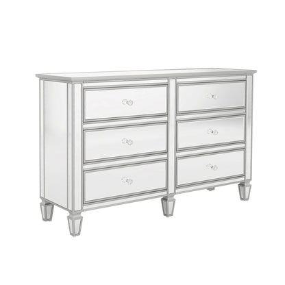 Elegant Mirrored Dresser with 6 Drawers, Modern Silver Finished Dresser 56.1“L x 18.1” W x 36.4” H for Living Room Bedroom