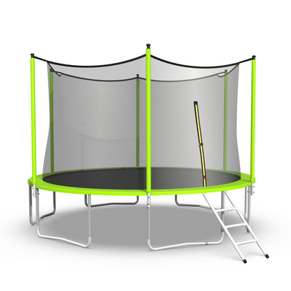 12FT Trampoline with Safety Enclosure Net,Outdoor Fitness Trampoline PVC Spring Cover Padding Exercise Trampoline,Green