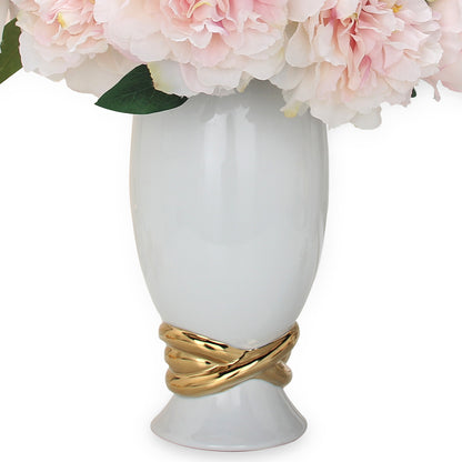 White Ceramic Decorative Jar with Gold Accent and Lid