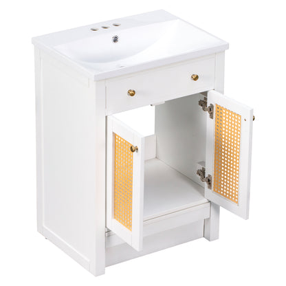 24" Bathroom vanity with Single Sink，White Combo Cabinet Undermount Sink，Bathroom Storage Cabinet，Solid Wood Frame，Pull-out footrest