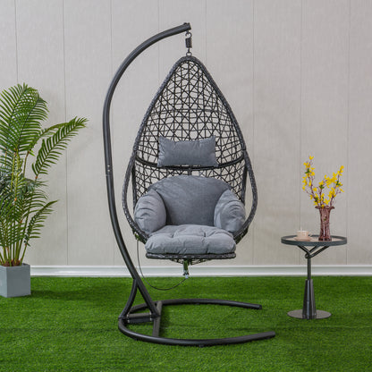 Patio PE Rattan Swing Chair With Stand and Leg Rest for Balcony, Courtyard