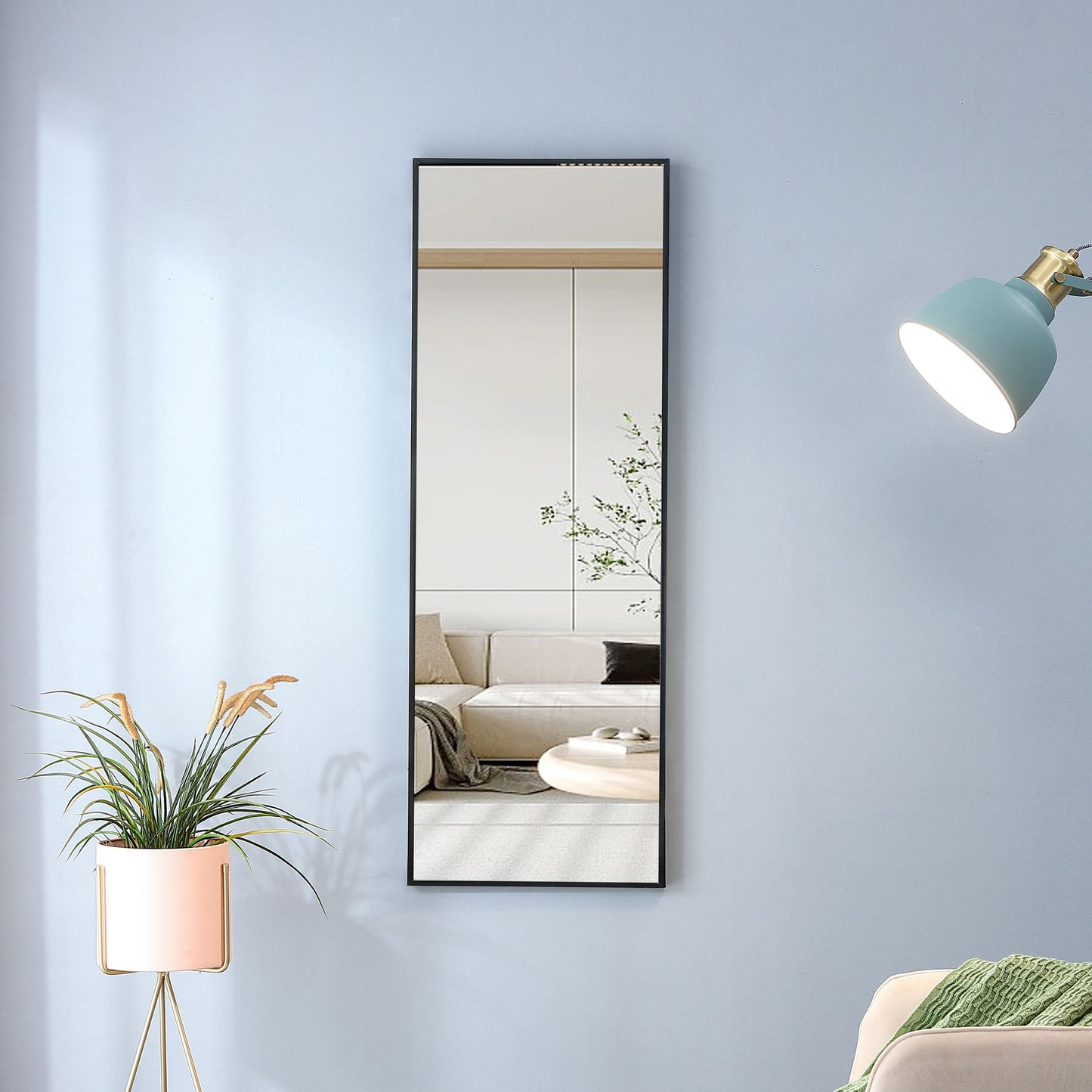 Full Length Mirror Aluminium alloy Metal Frame Wall Mounted Full Body  Mirror ,Bathroom Vanity Mirror, Bedroom Home Porch, Decorative Mirror, Clothing Store Black 48"*13.8"