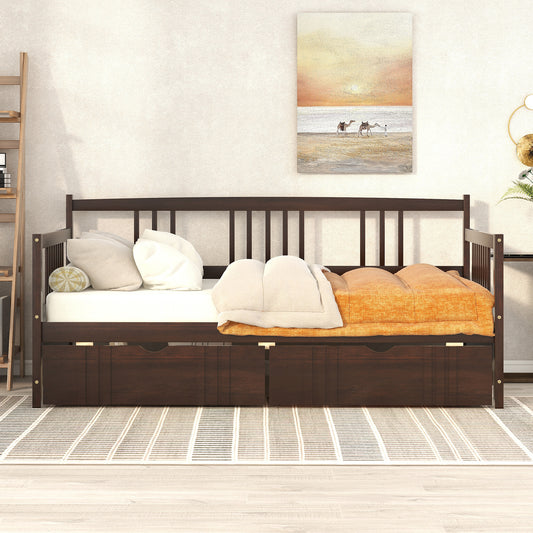 Twin Size Daybed Wood Bed with Two Drawers,Espresso(OLD SKU:LP000057AAP)