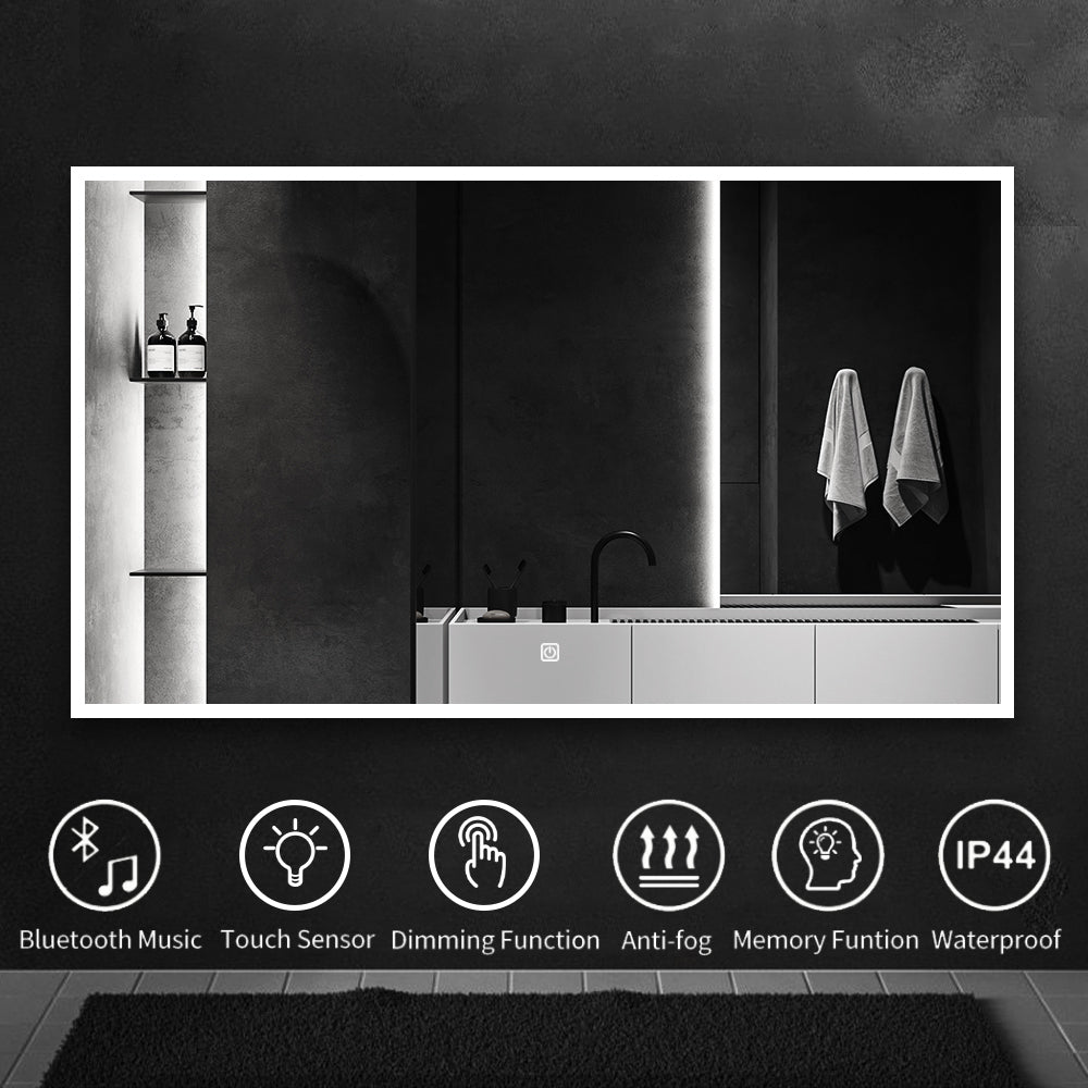 60 x 35 in.  Large Rectangular Framed Wall-Mount Anti-Fog Dimmable LED Light Bathroom Vanity Mirror