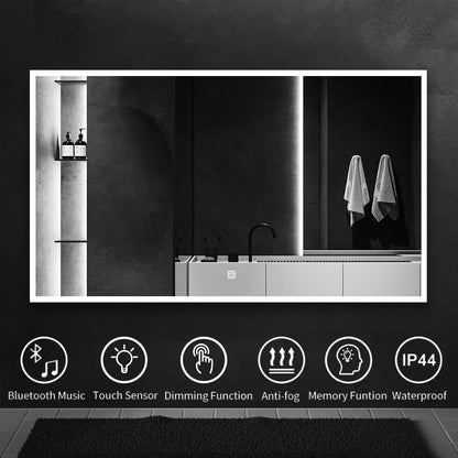60 x 35 in.  Large Rectangular Framed Wall-Mount Anti-Fog Dimmable LED Light Bathroom Vanity Mirror