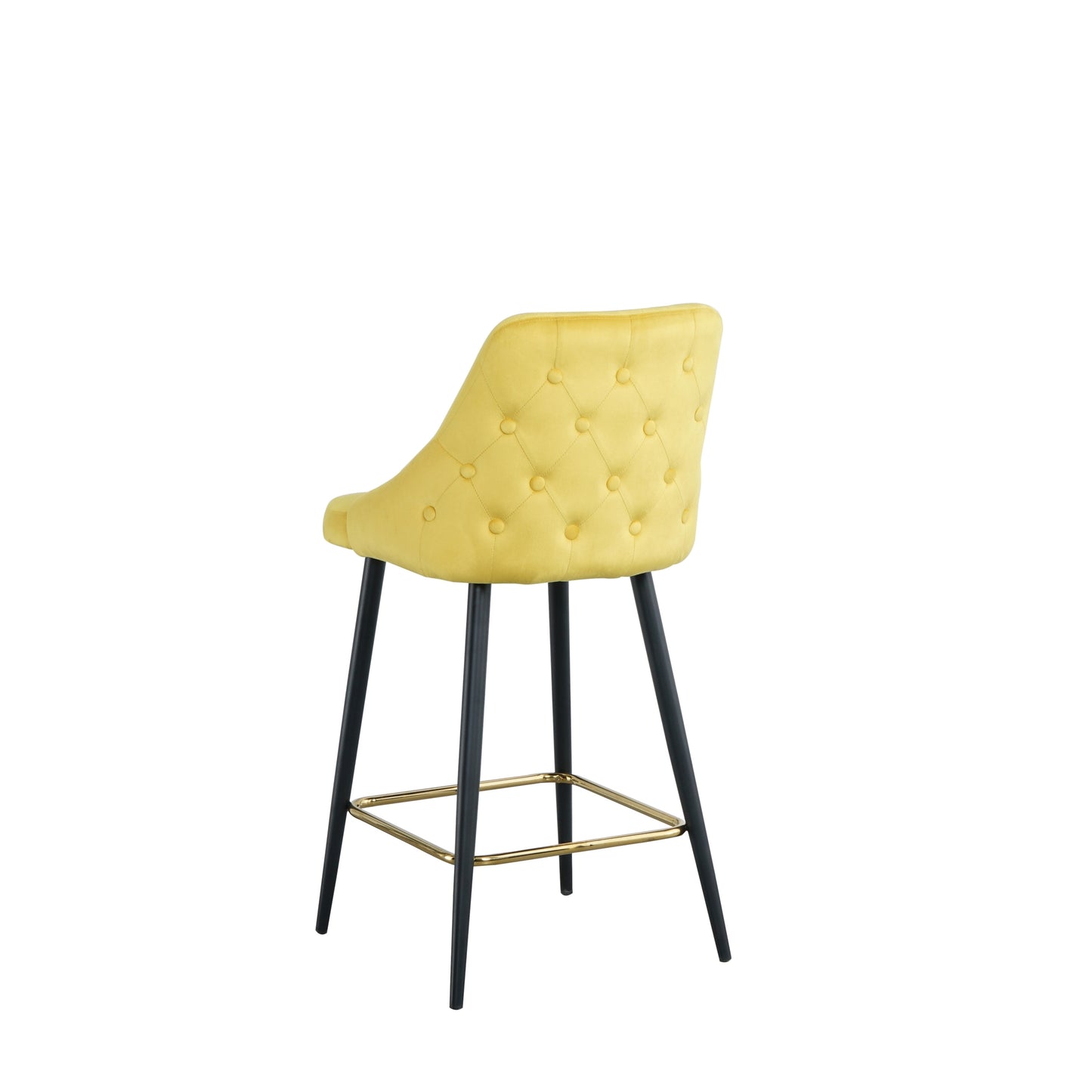 Luxury Modern Yellow Velvet Upholstered High Bar Stool Chair With Gold Legs(set of 2)