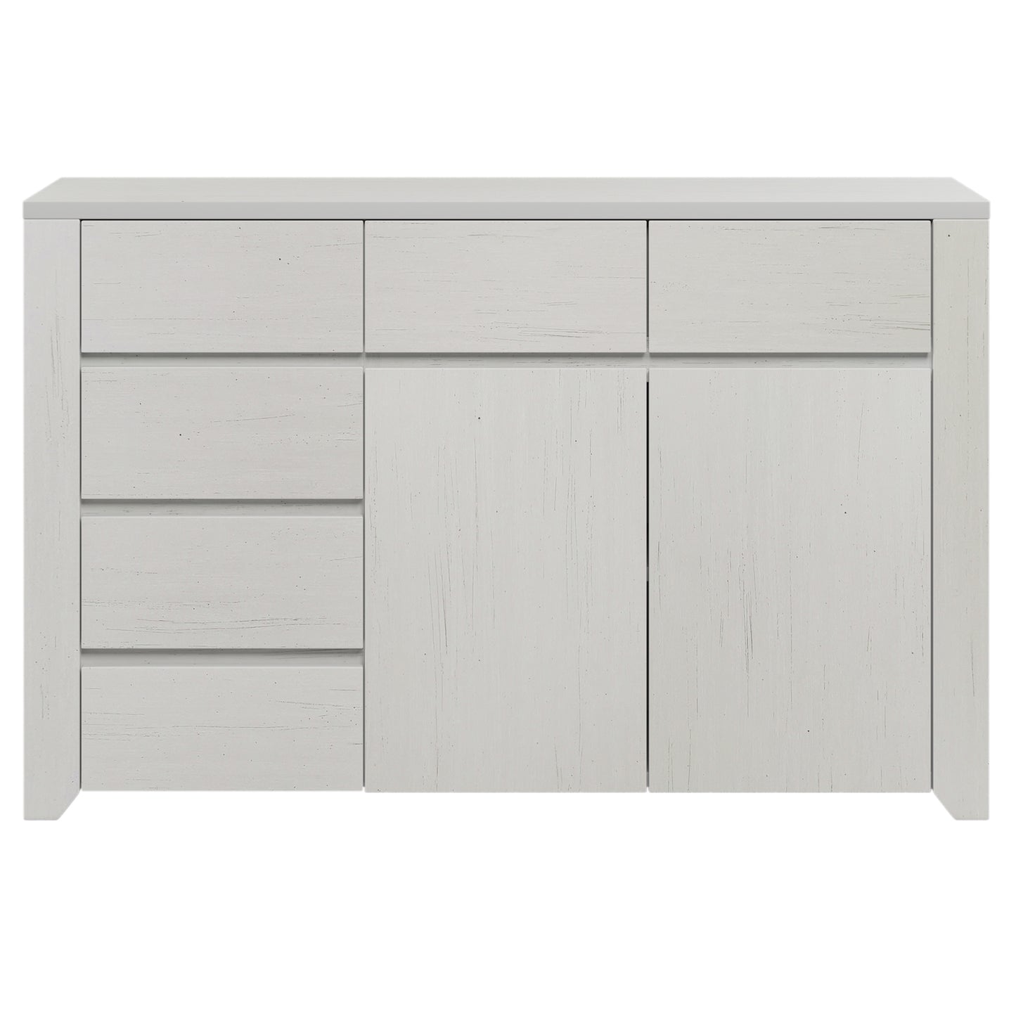 Off White Simple Style Manufacture Wood Dresser with Gray Wood Grain Sticker Surfaces Six Drawers and Two Level Cabinet Large Storage Space for Living Room Bedroom Guest Room Children’s Room