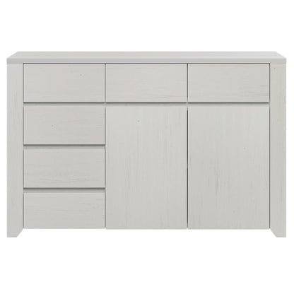 Off White Simple Style Manufacture Wood Dresser with Gray Wood Grain Sticker Surfaces Six Drawers and Two Level Cabinet Large Storage Space for Living Room Bedroom Guest Room Children’s Room