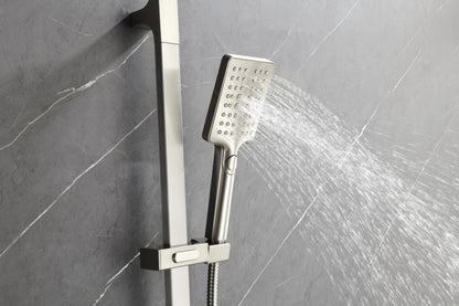 Shower System with Shower Head, Hand Shower, Slide Bar, Bodysprays, Shower Arm, Hose, Valve Trim, and Lever Handles