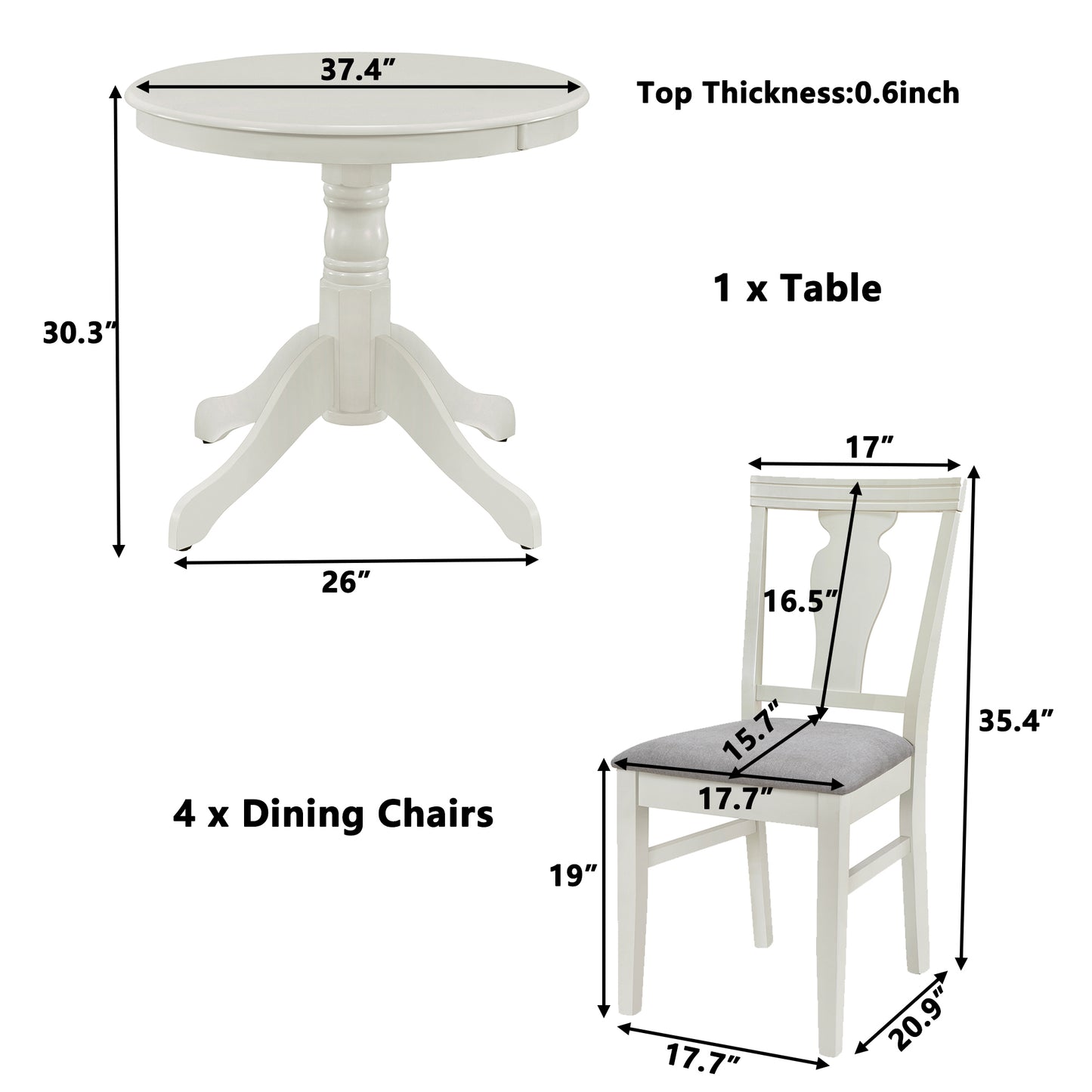 TOPMAX Mid-Century Wood 5-Piece Dining Table Set, Round Kitchen Set with 4 Upholstered Dining Chairs for Small Places, Cream White