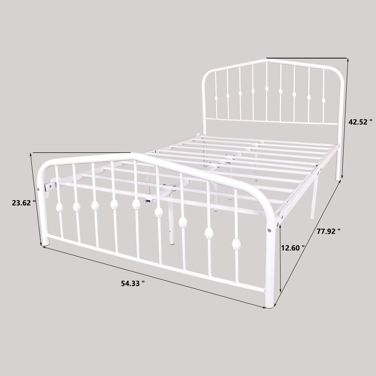 Metal Platform Bed Frame with Headboard and Footboard,   No Box Spring Needed, Heavy Duty Steel Slats，Full White