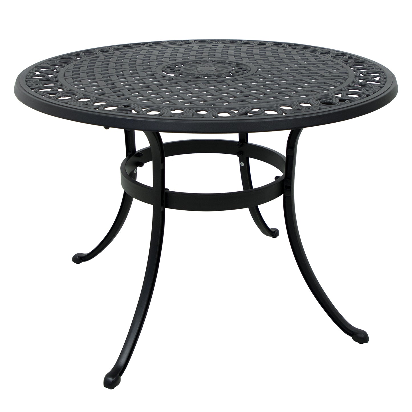42 Inch Cast Aluminum Patio Table with Umbrella Hole,Round Patio Bistro Table for Garden, Patio, Yard, Black with Antique Bronze at The Edge