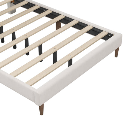 Upholstered Platform Bed Frame with Vertical Channel Tufted Headboard, No Box Spring Needed, Queen,Cream