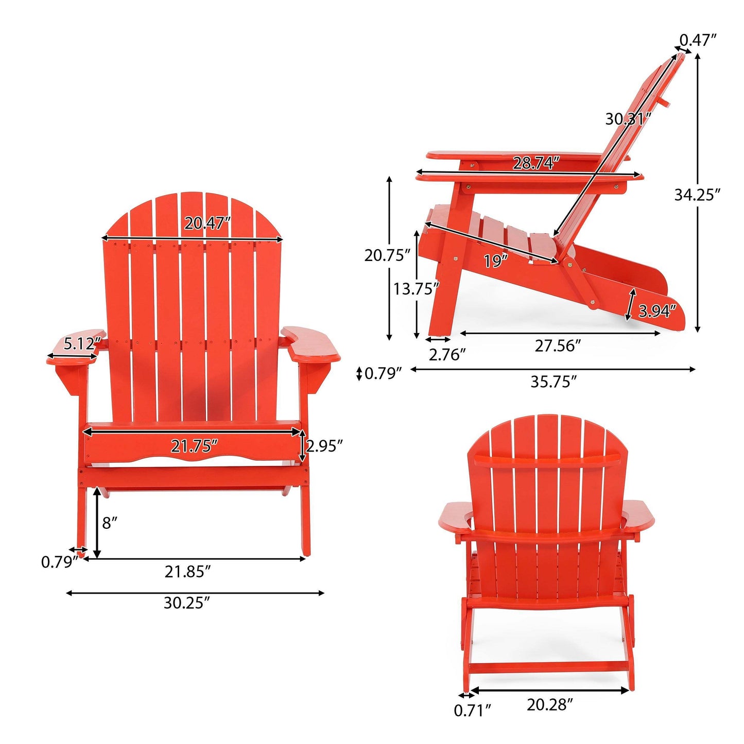 Cartagena Outdoor Acacia Wood Adirondack RED  Chair