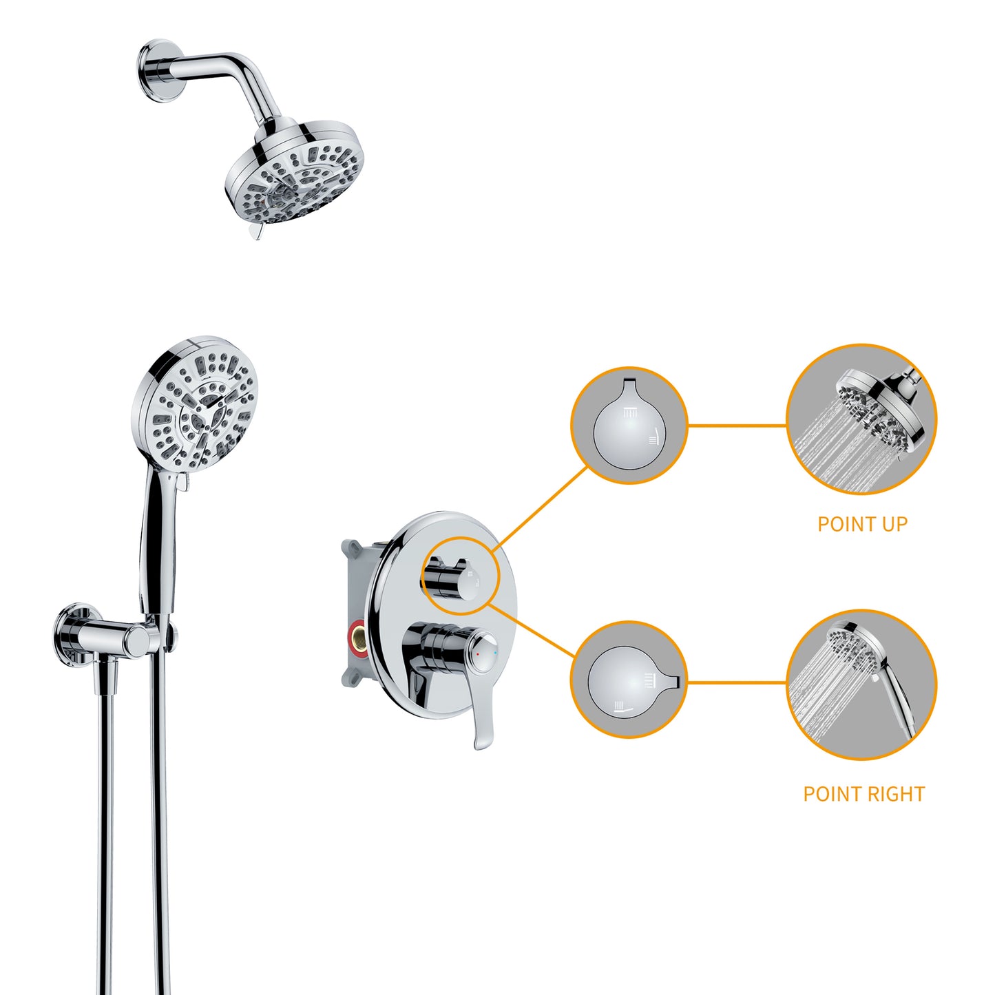 Large Amount of water Multi Function Shower Head - Shower System,  9-Function Hand Shower, Simple Style, Chrome