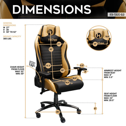 Techni Sport Ergonomic Racing Style Gaming  Chair - Golden