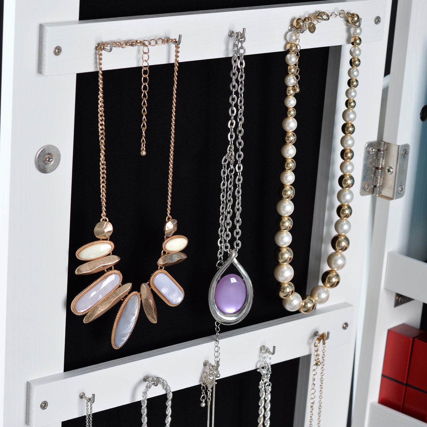 Full Mirror Fashion Simple Jewelry Storage Cabinet  With Led Light  Can Be Hung On The Door Or Wall