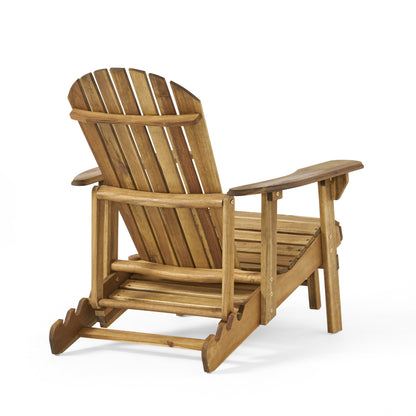 Katherine Outdoor Acacia Adirondack Natural Lounge Chair with Pull Out Footstool