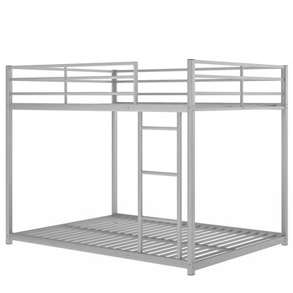 Full over Full Metal Bunk Bed, Low Bunk Bed with Ladder, Silver（Old SKU:MF197034AAN)