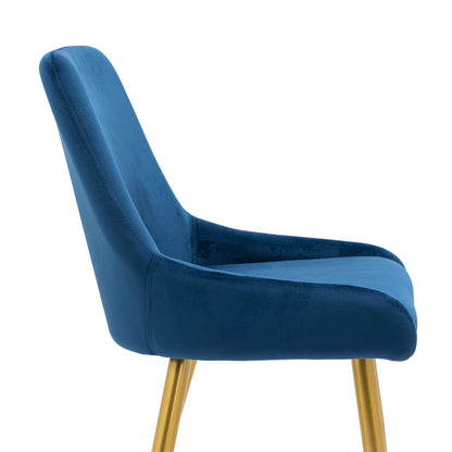 Dining Chairs Set of 2 Upholstered Mid-Century Modern Velvet Accent Desk Chair with Gold Legs for Kitchen Living Room Blue