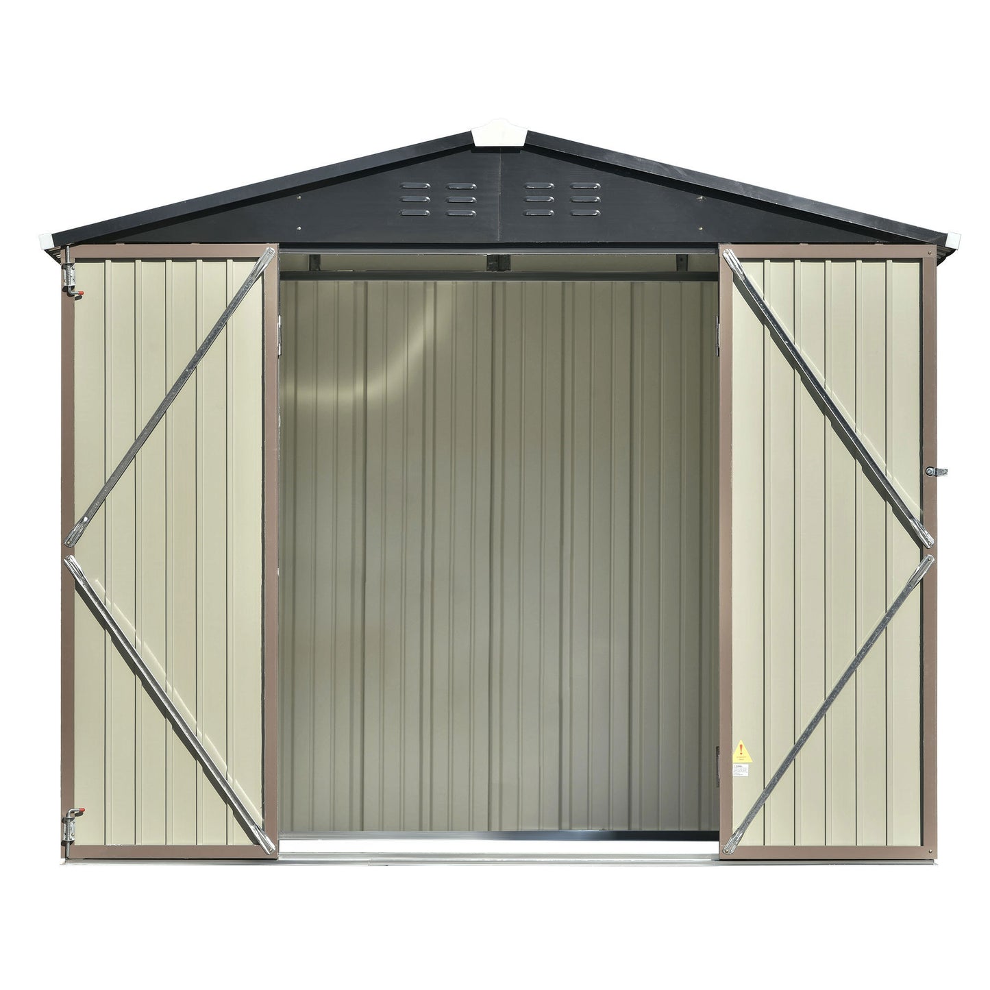 TOPMAX Patio 8ft x6ft Bike Shed Garden Shed, Metal Storage Shed with Lockable Doors, Tool Cabinet with Vents and Foundation Frame for Backyard, Lawn, Garden, Brown