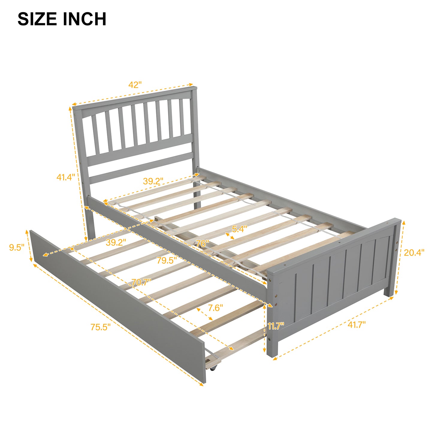 Twin size Platform Bed with Trundle, Gray