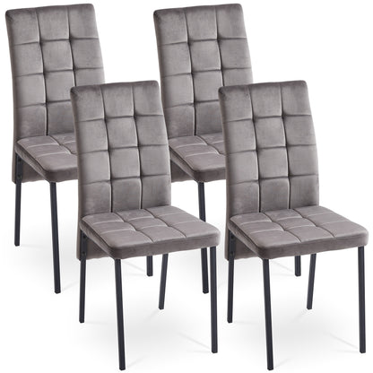 Grey Velvet High Back Nordic Dining Chair Modern Fabric Chair with Black Legs, Set Of 4