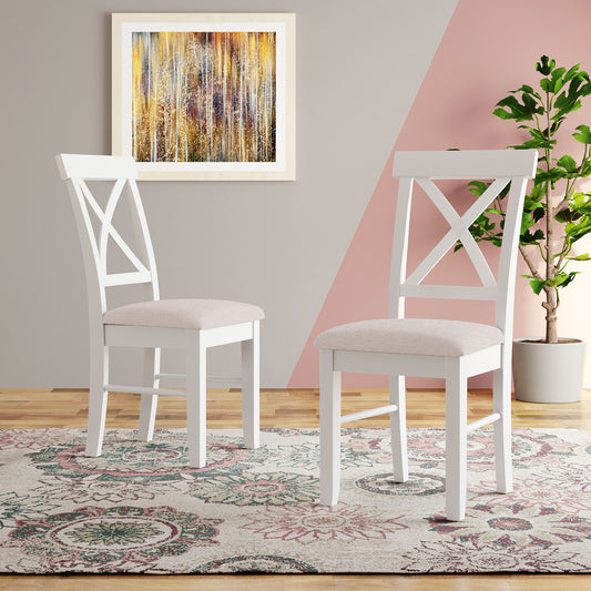 TOPMAX 2 Pieces Farmhouse Rustic Wood Kitchen Upholstered X-Back Dining Chairs, Beige+White