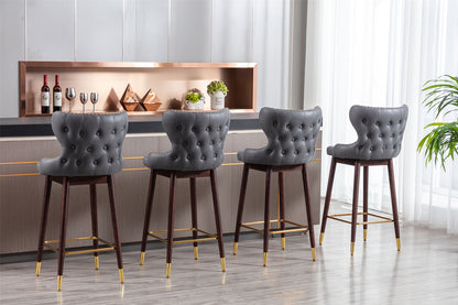 A&A Furniture,29.9" Modern Leathaire Fabric bar chairs, Tufted Gold Nailhead Trim Gold Decoration Bar stools,Set of 2 (Dark Gray)