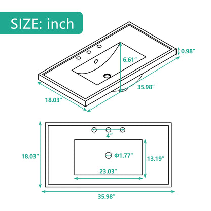 [VIDEO] 36" Bathroom Vanity with Ceramic Basin, Bathroom Storage Cabinet with Two Doors and Drawers, Solid Frame, Metal Handles, White