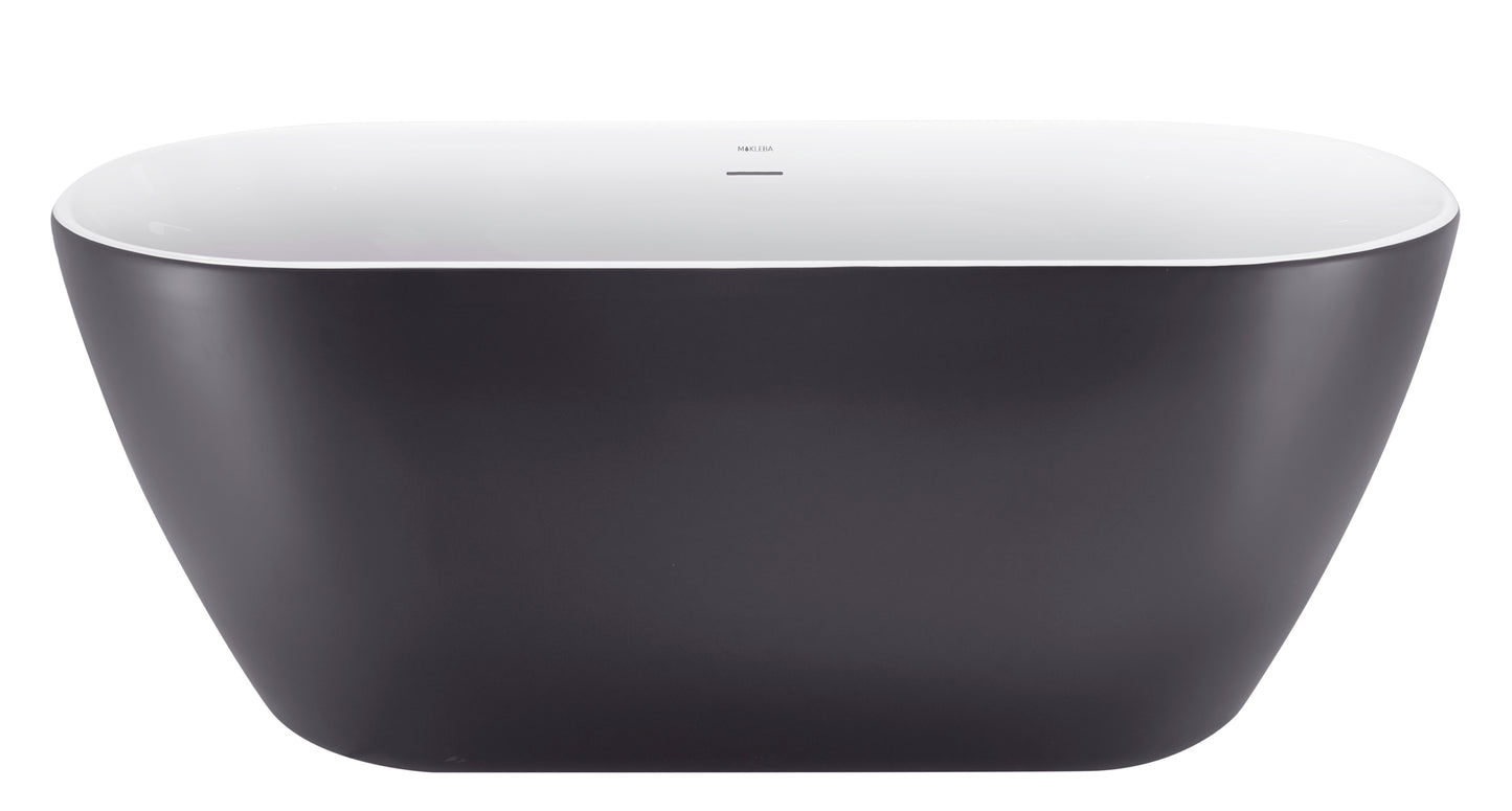 59" 100% Acrylic Freestanding Bathtub，Contemporary Soaking Tub，white inside and gray outside