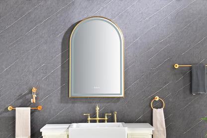 39in. W x 26in. H Oversized Rectangular Brushed Gold Framed LED Mirror Anti-Fog Dimmable Wall Mount Bathroom Vanity Mirror Wall Mirror Kit For Gym And Dance Studio