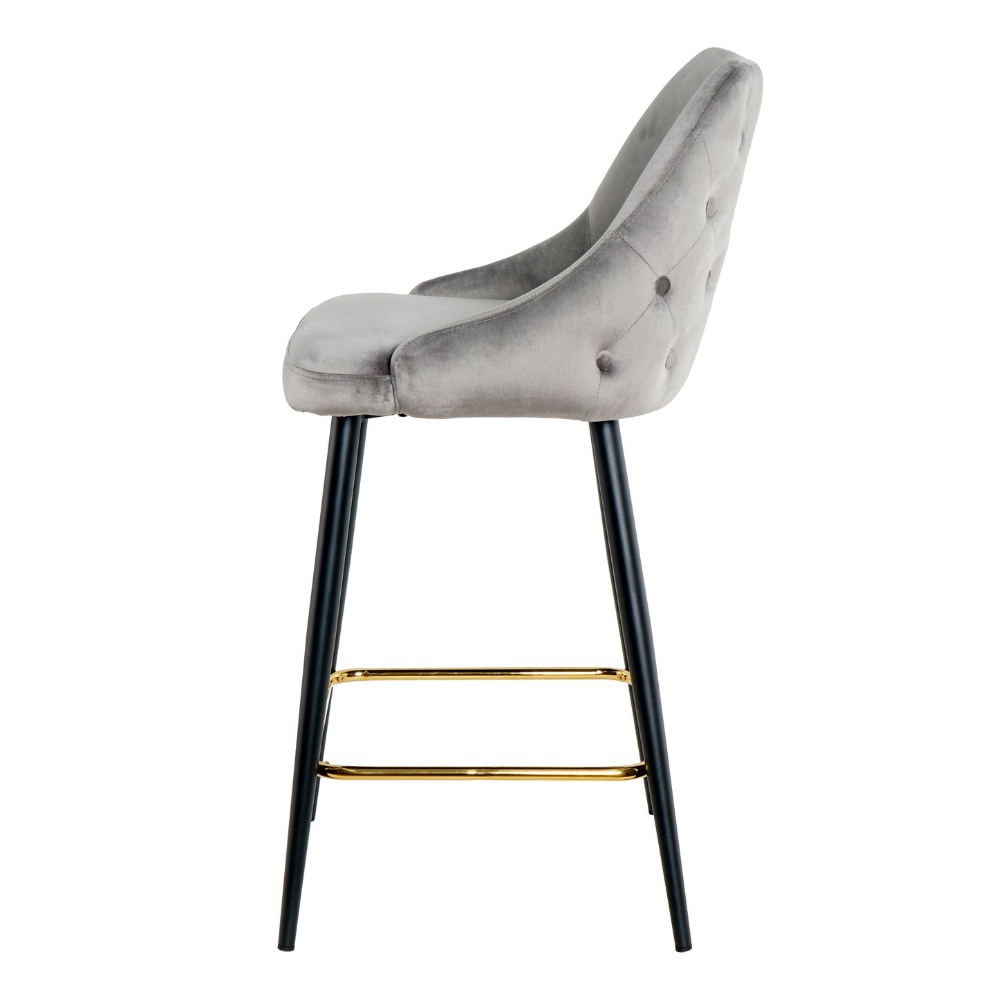 Luxury Modern Gray Velvet Upholstered High Bar Stool Chair With Gold Legs(set of 2)