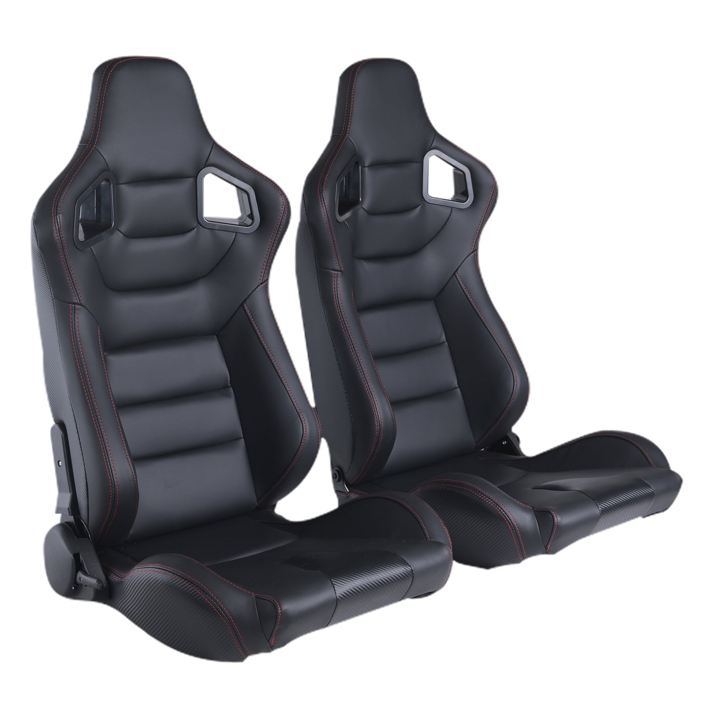 RACING SEAT  ALL BLACK SIMULATOR LEATHER WITH DOUBLE SLIDER 2PCS