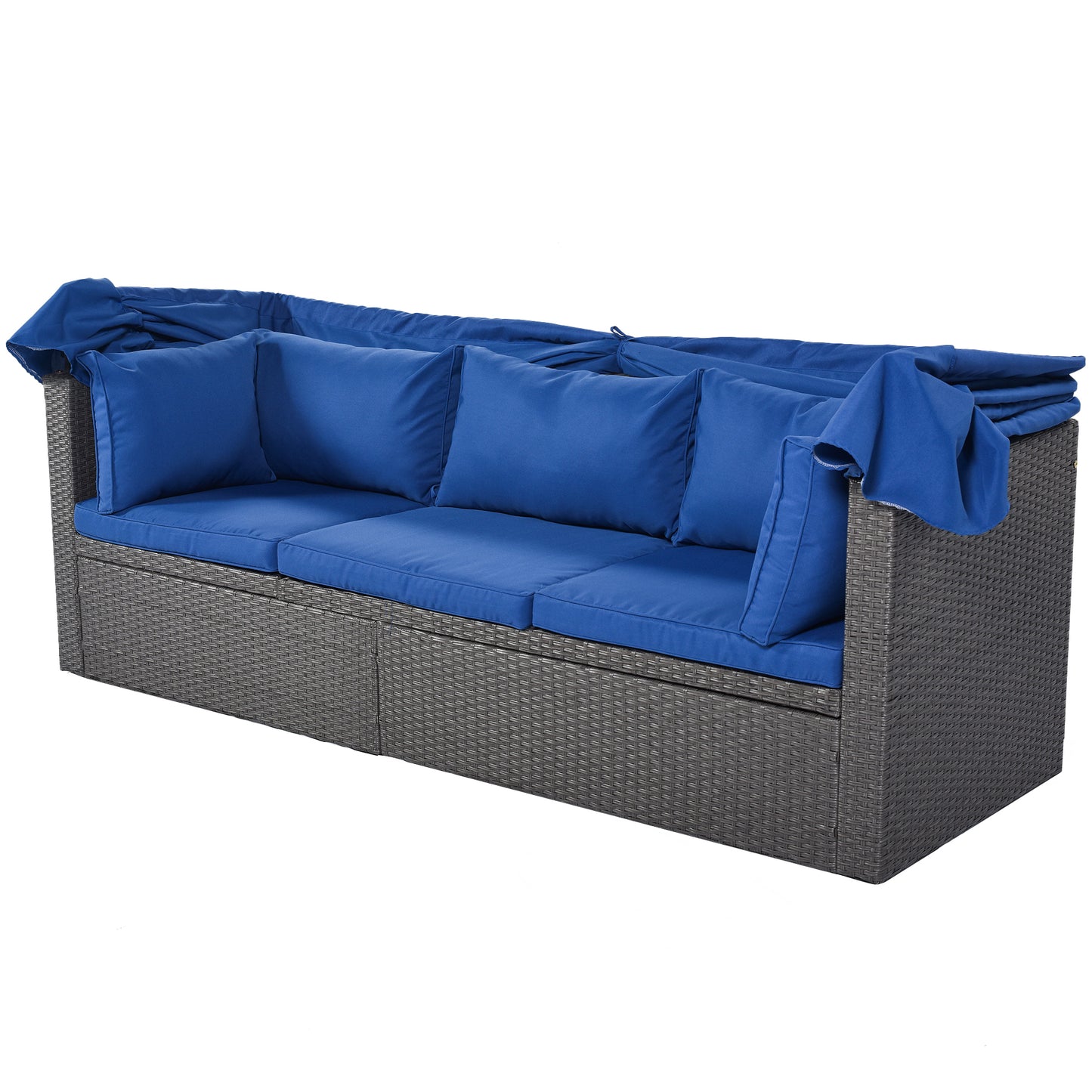 U_Style Outdoor Patio Rectangle Daybed with Retractable Canopy,  Wicker Furniture Sectional Seating with Washable Cushions, Backyard, Porch