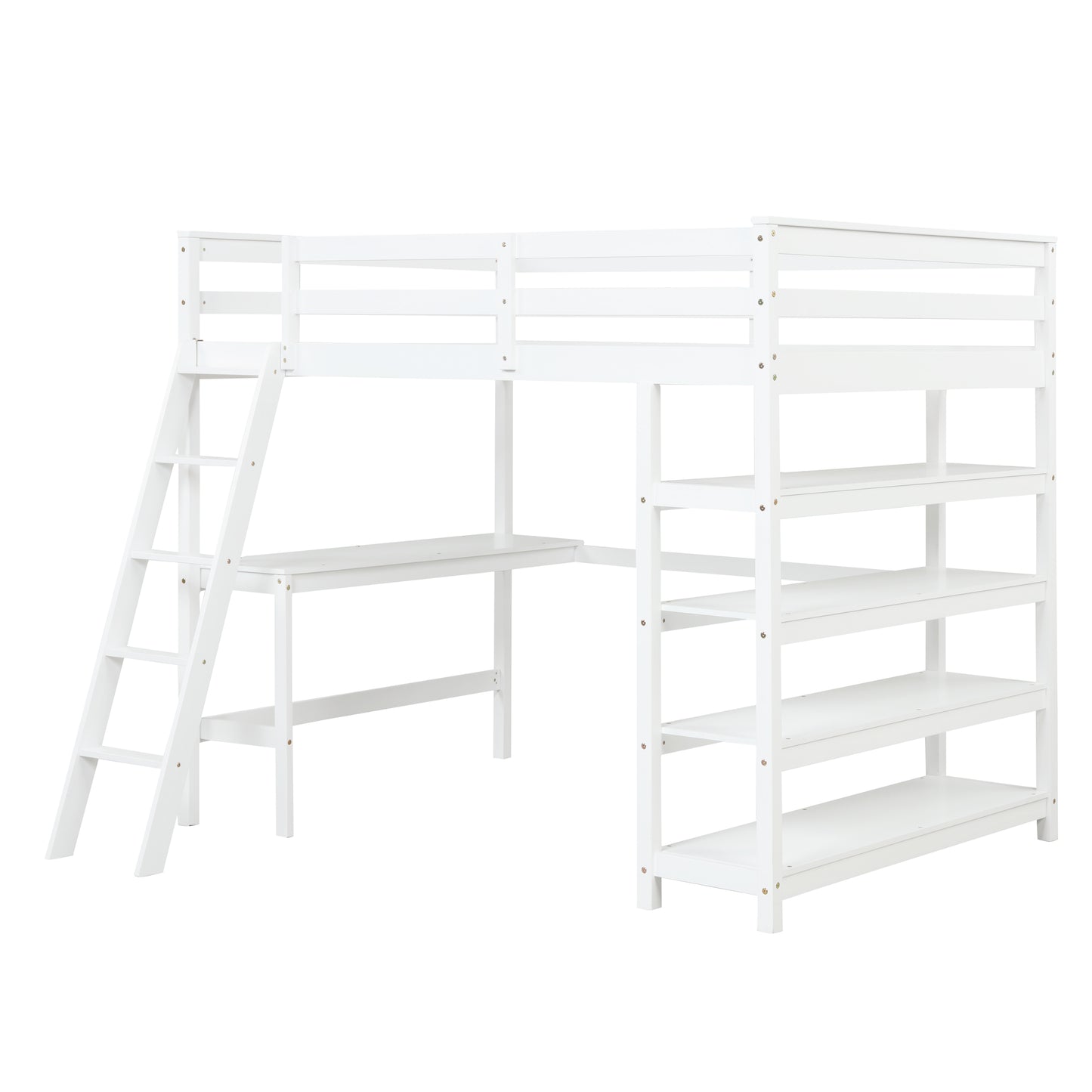 Loft Bed Full with desk,ladder,shelves , White