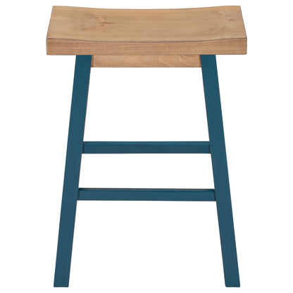 TOPMAX Farmhouse Rustic 2-piece Counter Height Wood Kitchen Dining Stools for Small Places, Light Walnut+Blue