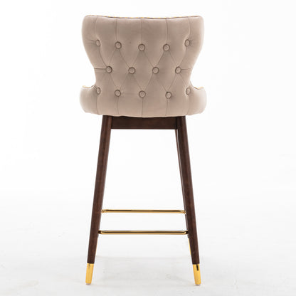 A&A Furniture,29.9" Modern Leathaire Fabric bar chairs, Tufted Gold Nailhead Trim Gold Decoration Bar stools,Set of 2 (Beige)