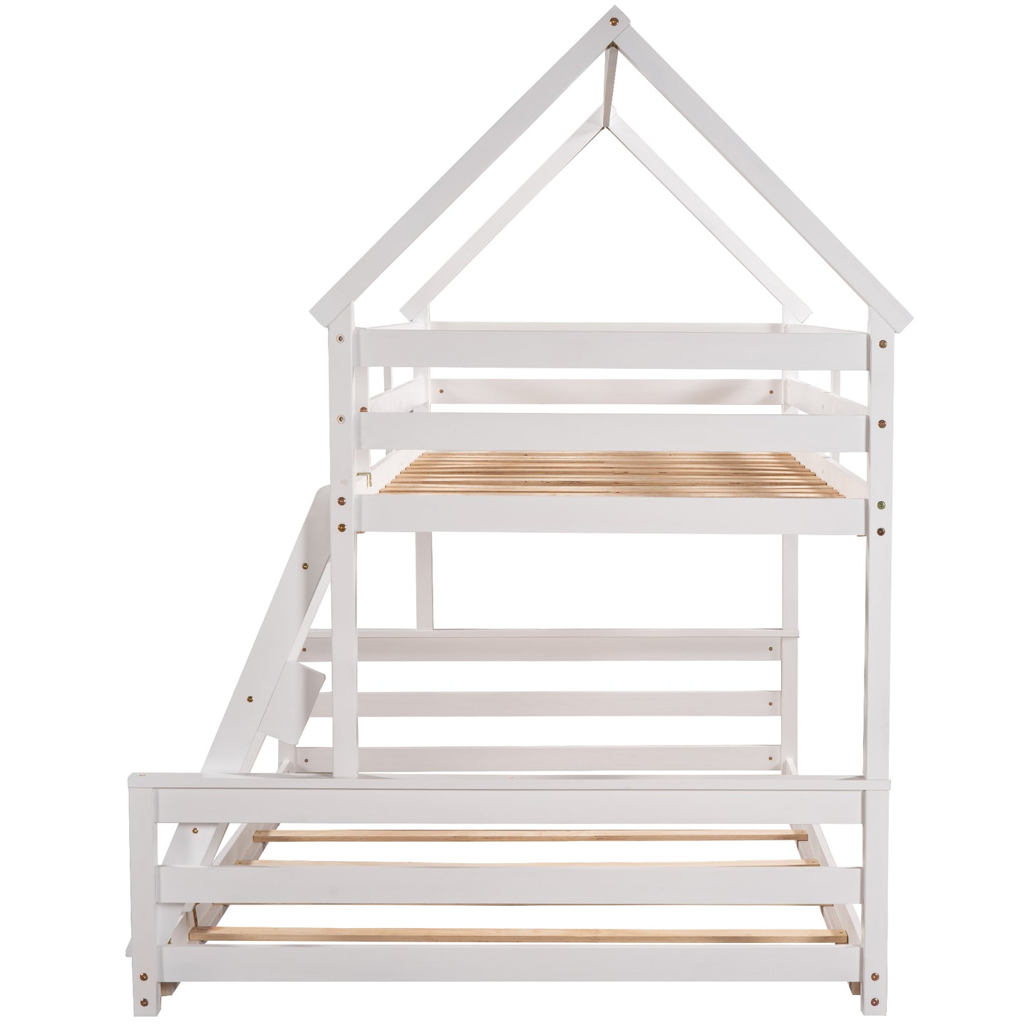 Twin over Full House Bunk Bed with Built-in Ladder,White