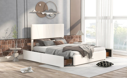 Queen Size Upholstery Platform Bed with Four Drawers on Two Sides,Adjustable Headboard,Beige